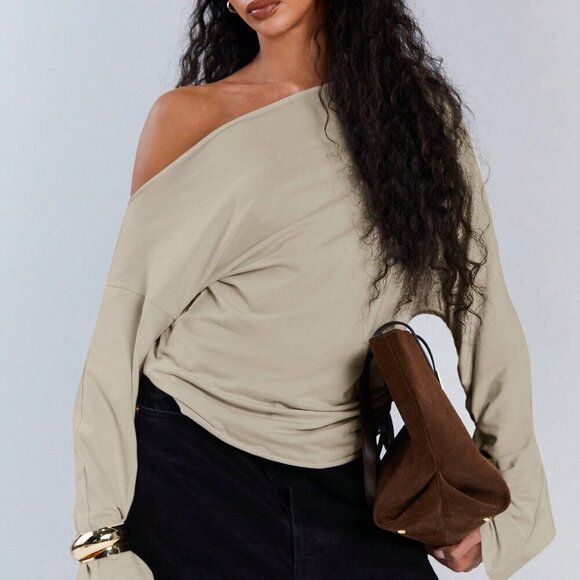 Apricot Casual Women's Asymmetric Collar Drawstring Top - Picture 1 of 7